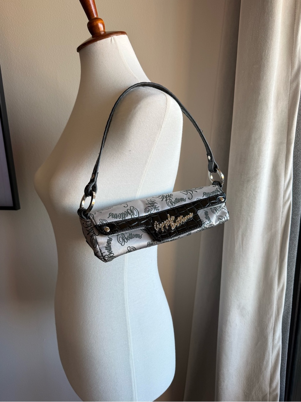 Apple Bottoms Black and Silver Script Shoulder Bag